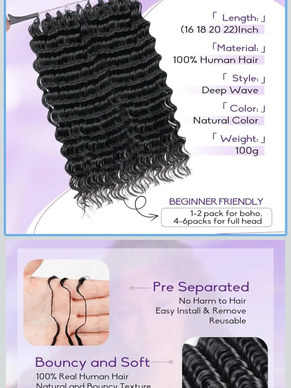 Deep Curly Pre-Wired Crochet Hair - Black